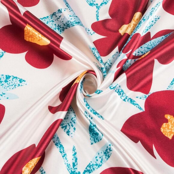 Women's Wine Red Head Scarf Like Silk Printed Square Hair Bandanas 35 Inches - Picture 6 of 7